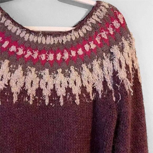 Free People Baltic Fairisle Sweater Berry Comno Wool Alpaca Blend Size XS NWOT - Picture 10 of 14